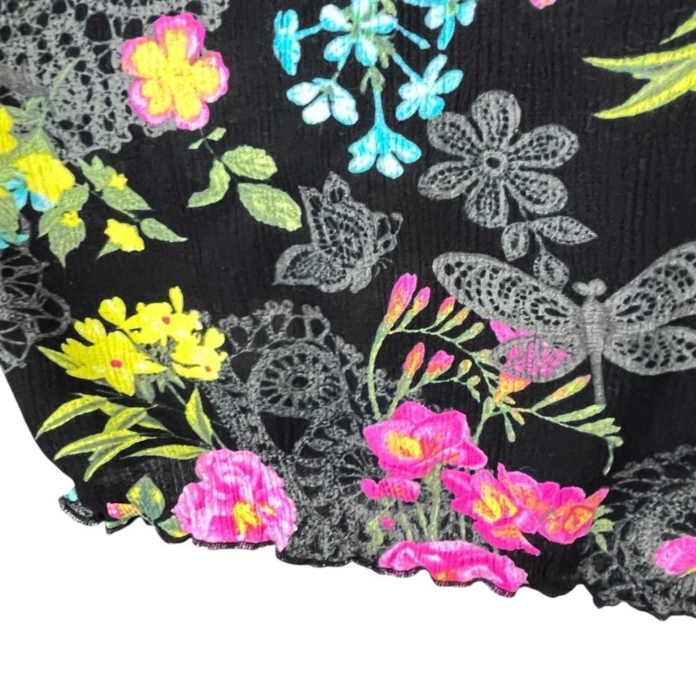 Betsey Johnson Black Floral Tiered Maxi Dress Crinkle Fabric Colorful Sz XL - Picture 8 of 12